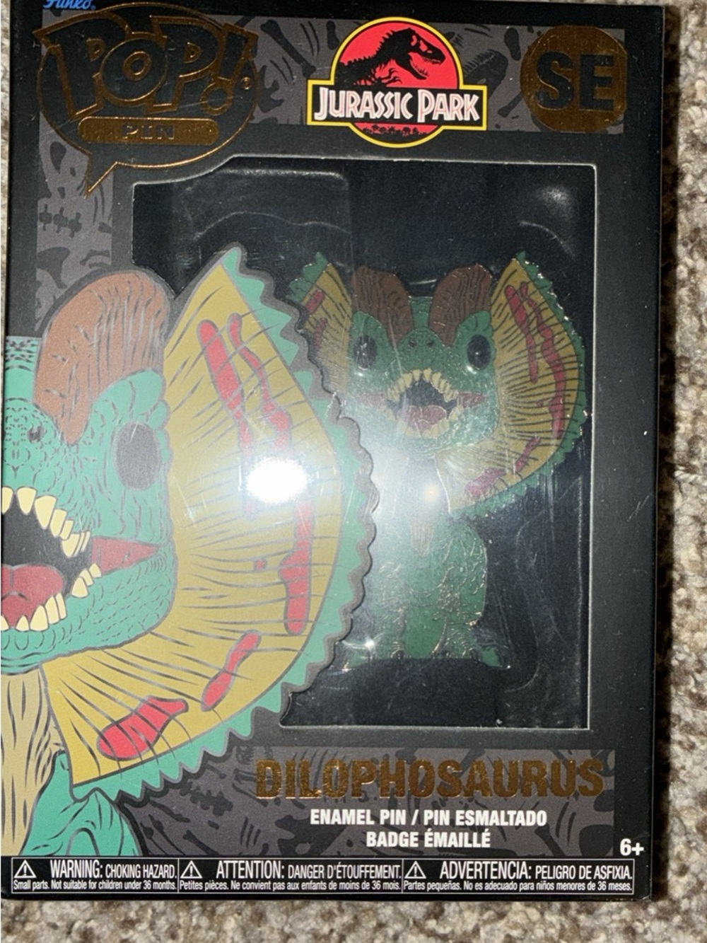 Funko Jurassic Park SE Dilophosaurus Enamel Pin - Green, Yellow, Red